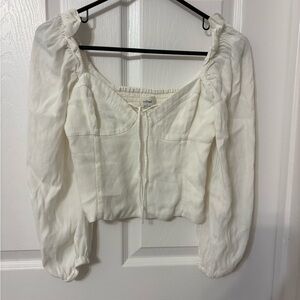 Wilfred White Linen Blend Square-Neck Crop Top